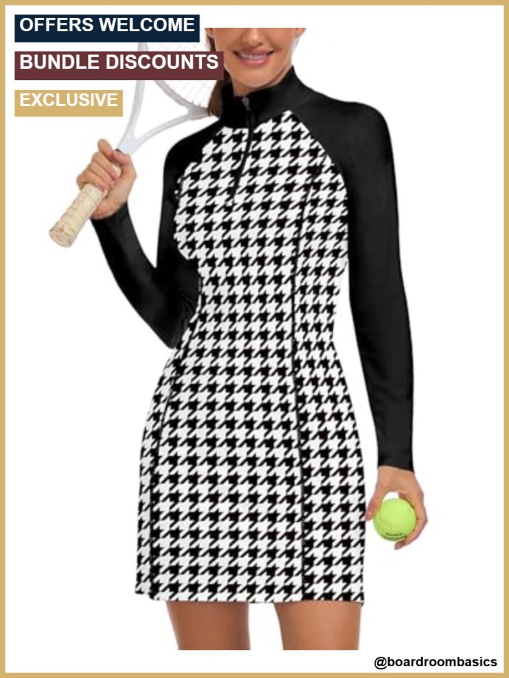 Long Sleeve Tennis Golf Dress with Shorts UPF 50+ Zip Front Athletic
